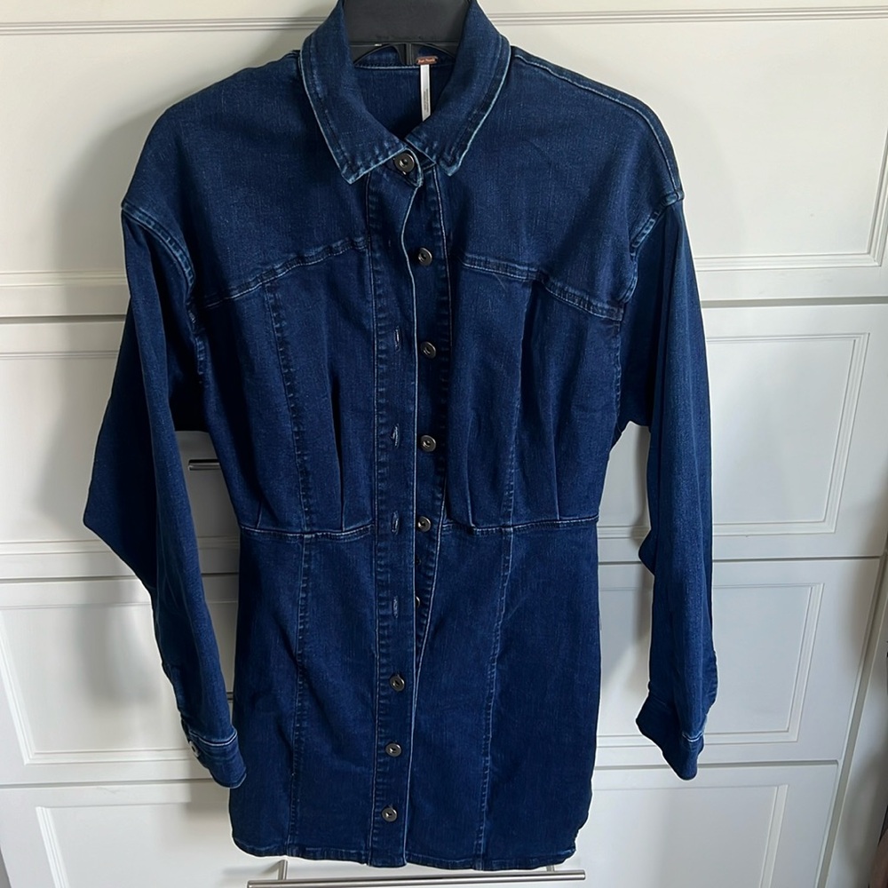 Free People Amber long sleeve denim shirt dress dark indigo. Brand new.